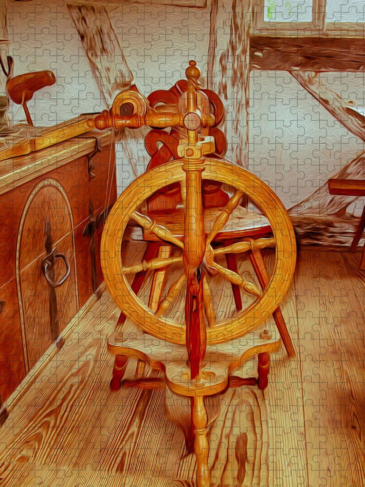 Wood Jigsaw Puzzle featuring the painting Spinning Wheel by Omaste Witkowski