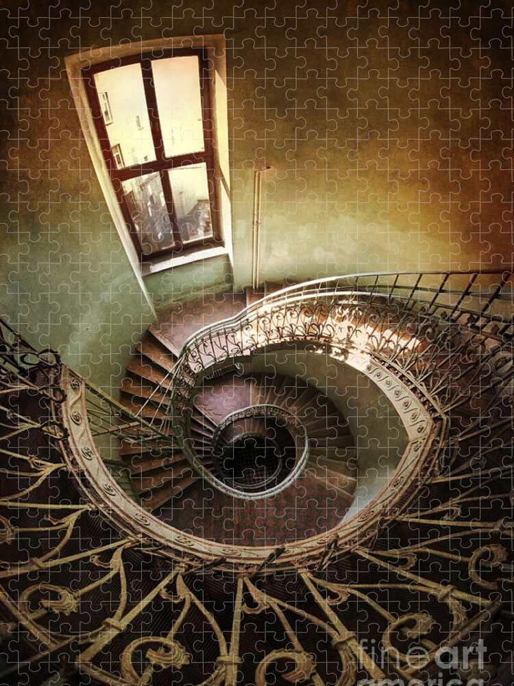 Handrail Jigsaw Puzzle featuring the photograph Spiral staircaise with a window by Jaroslaw Blaminsky