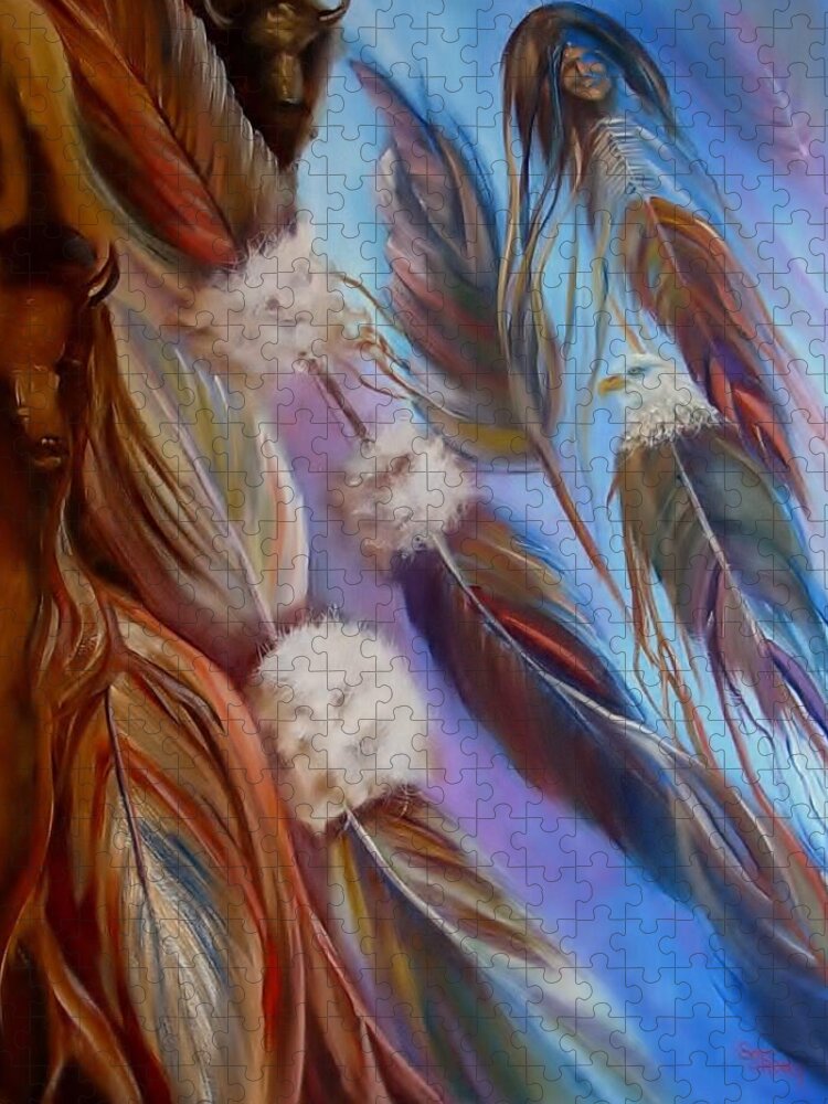 Feathers Jigsaw Puzzle featuring the painting Spirit Feathers by Sherry Strong