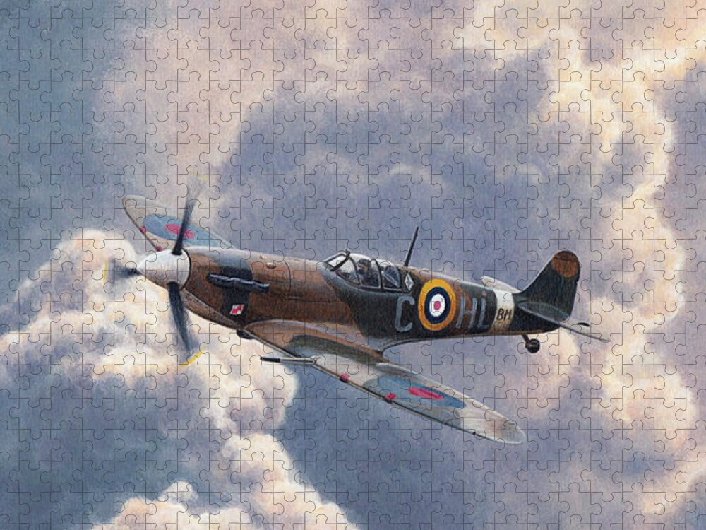 Adult Jigsaw Puzzle featuring the photograph Spitfire Plane Flying In Storm Cloud by Ikon Ikon Images