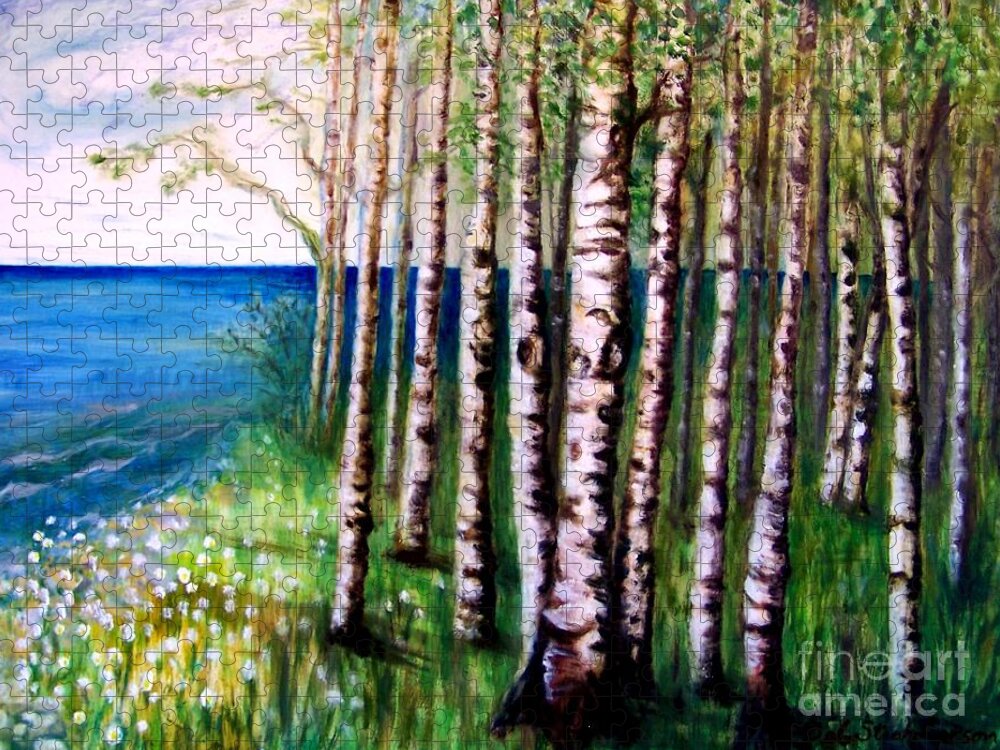 Oil Painting Jigsaw Puzzle featuring the painting Spring Birch by Deb Stroh-Larson