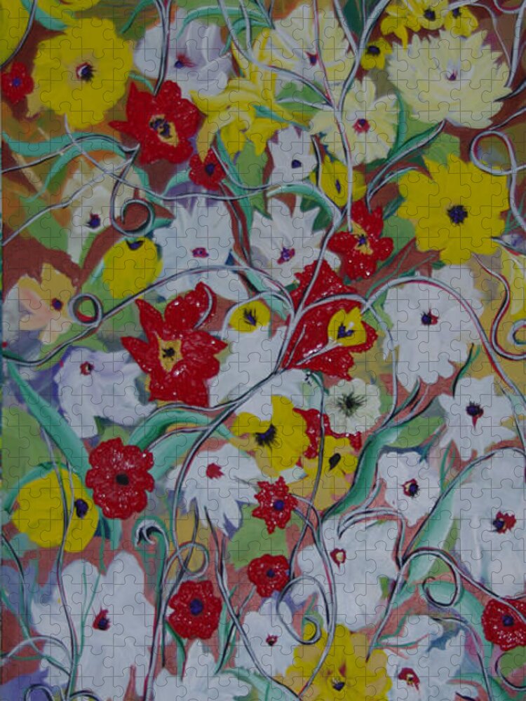 Spring Jigsaw Puzzle featuring the painting Spring Flowers by Sima Amid Wewetzer
