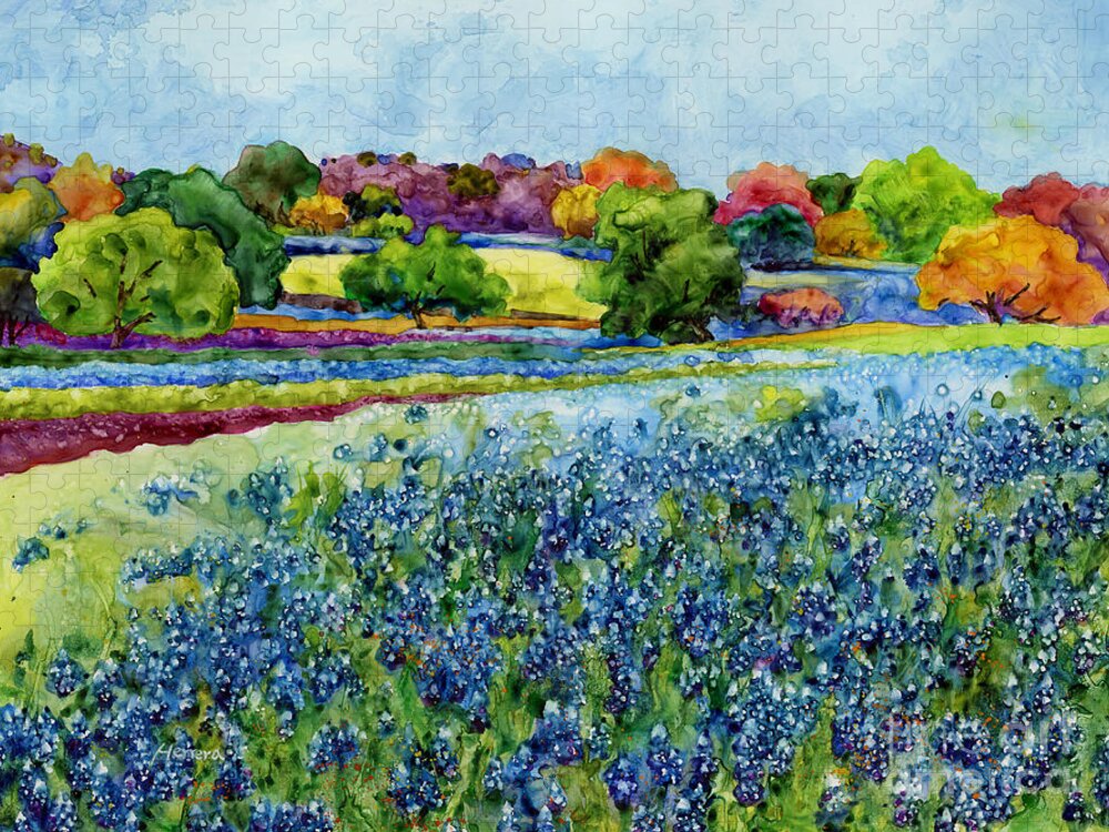 Bluebonnet Jigsaw Puzzle featuring the painting Spring Impressions by Hailey E Herrera