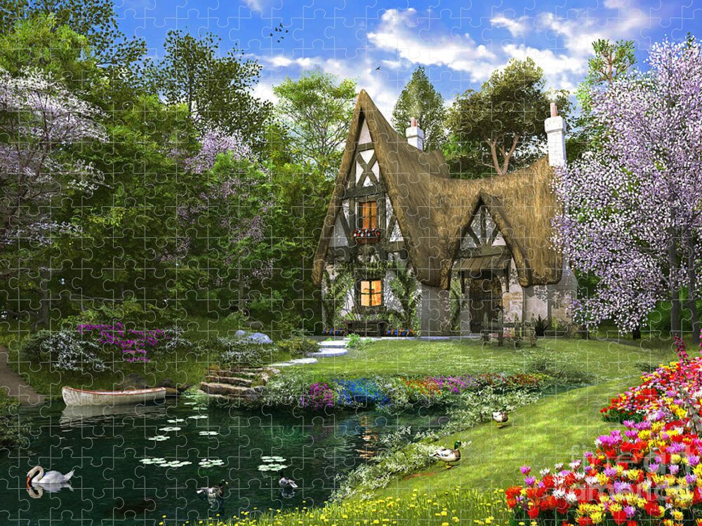 Tudor Cottage Jigsaw Puzzle featuring the digital art Spring Lake Cottage by MGL Meiklejohn Graphics Licensing