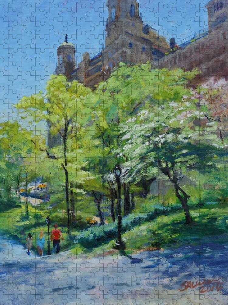 New York Jigsaw Puzzle featuring the painting Spring Morning in Central Park by Peter Salwen