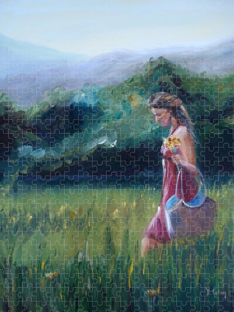 Field Jigsaw Puzzle featuring the painting Spring Stroll by Donna Tuten
