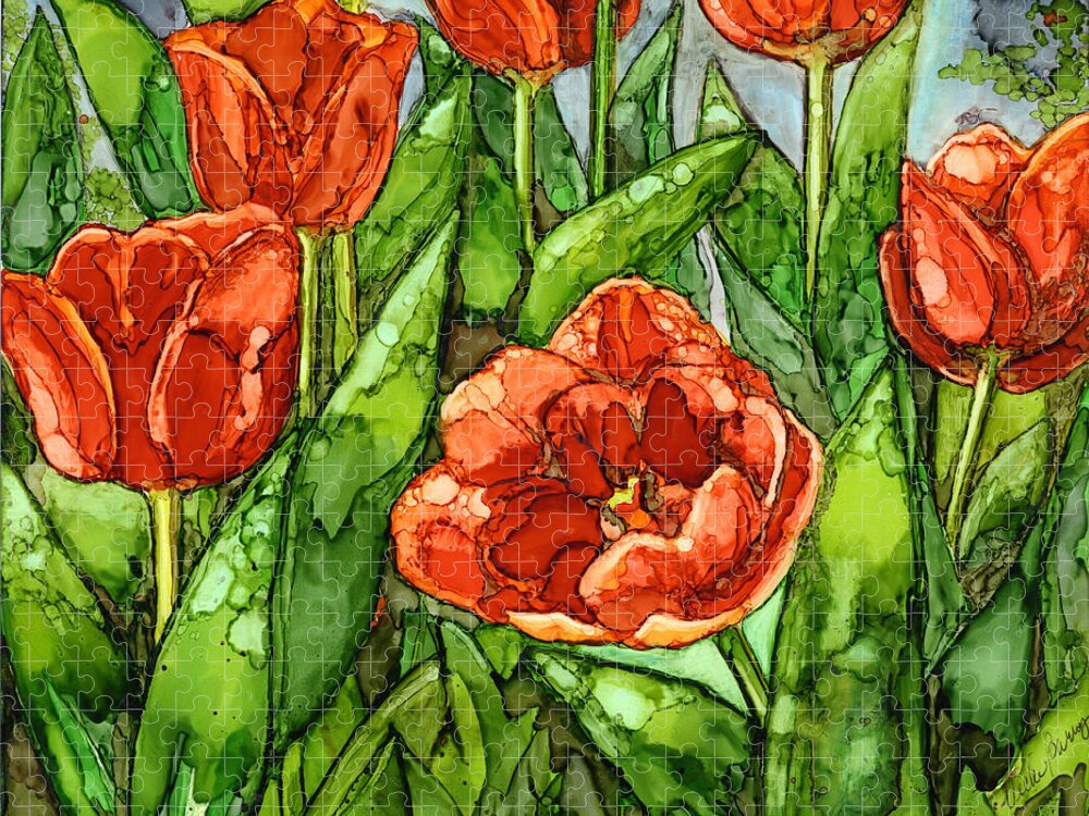 Tulips Jigsaw Puzzle featuring the painting Spring Tulips by Vicki Baun Barry