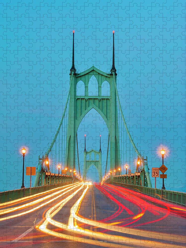 Tranquility Jigsaw Puzzle featuring the photograph St. Johns Bridge, Portland, Oregon by Terenceleezy