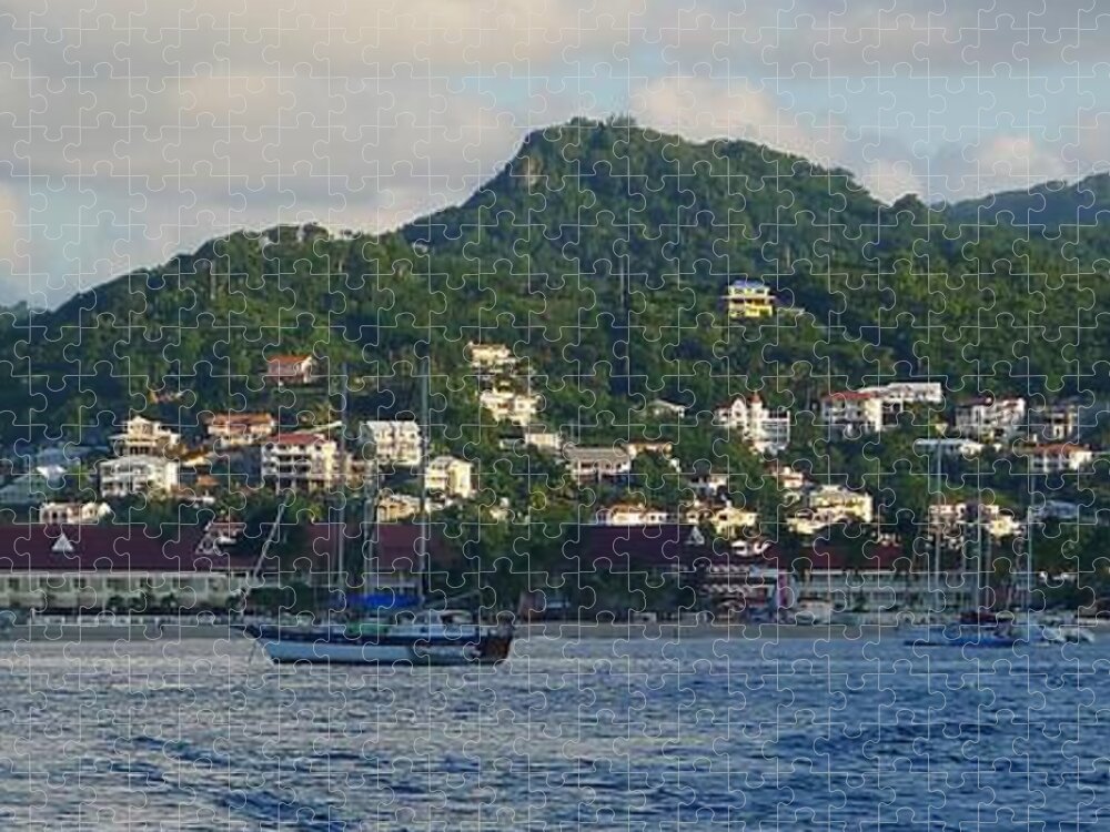  Jigsaw Puzzle featuring the photograph St. Lucia - Cruise - Three Boats by Nora Boghossian