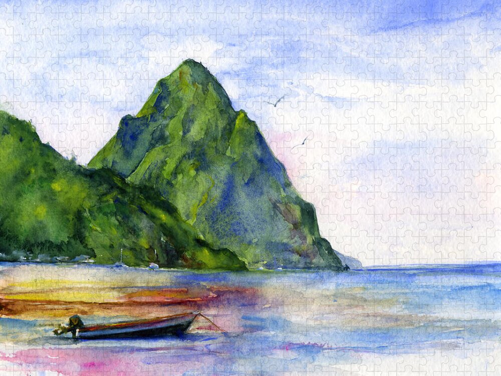 Island Jigsaw Puzzle featuring the painting St. Lucia by John D Benson