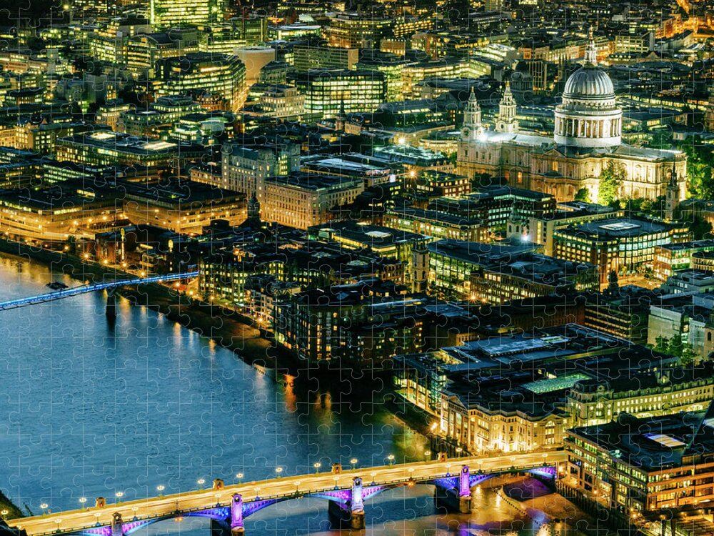 English Culture Jigsaw Puzzle featuring the photograph St Pauls Cathedral Illuminated At Dusk by Doug Armand