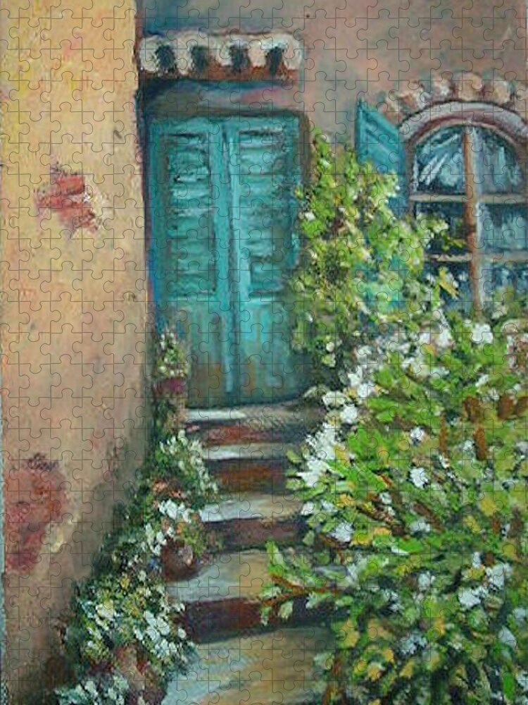 Entryway Jigsaw Puzzle featuring the painting Stairway in Mexico by Charme Curtin