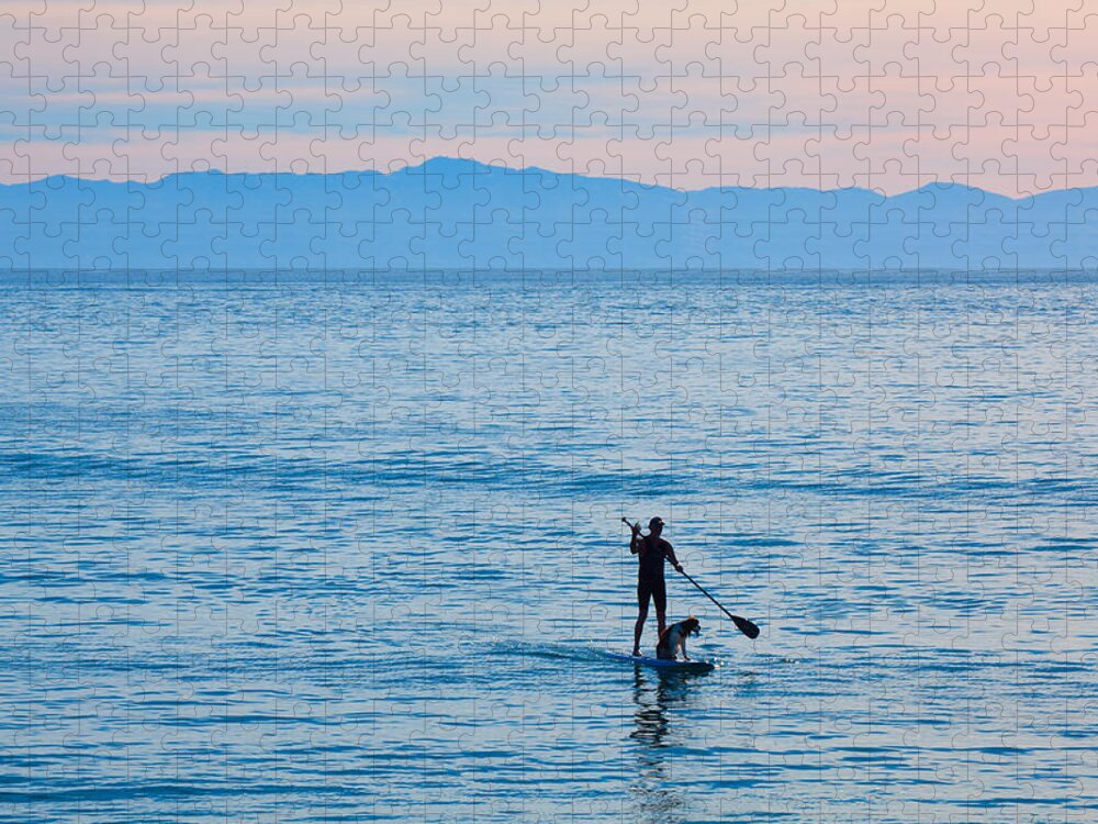 Stand Up Paddle Surfing Jigsaw Puzzle featuring the photograph Stand Up Paddle Surfing in Santa Barbara Bay California by Ram Vasudev