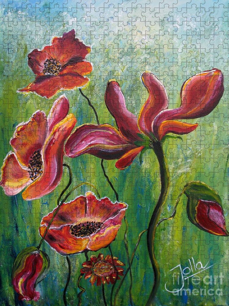 Poppies Jigsaw Puzzle featuring the painting Standing high by Jolanta Anna Karolska