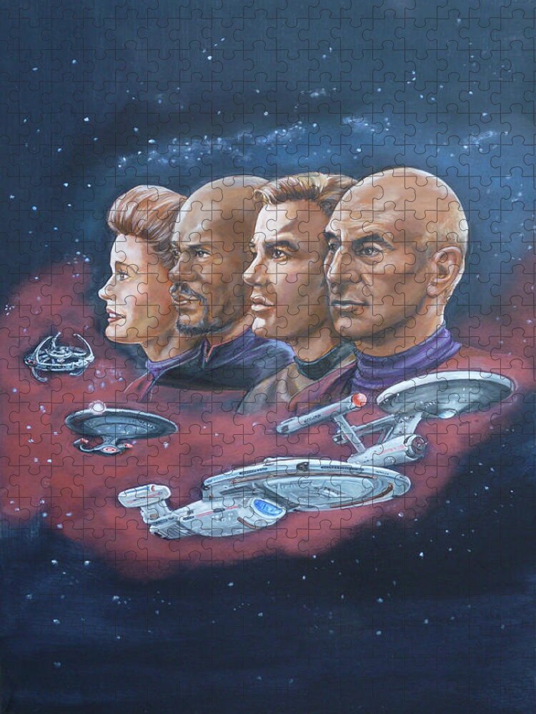 Star Trek Jigsaw Puzzle featuring the painting Star Trek tribute Captains by Bryan Bustard