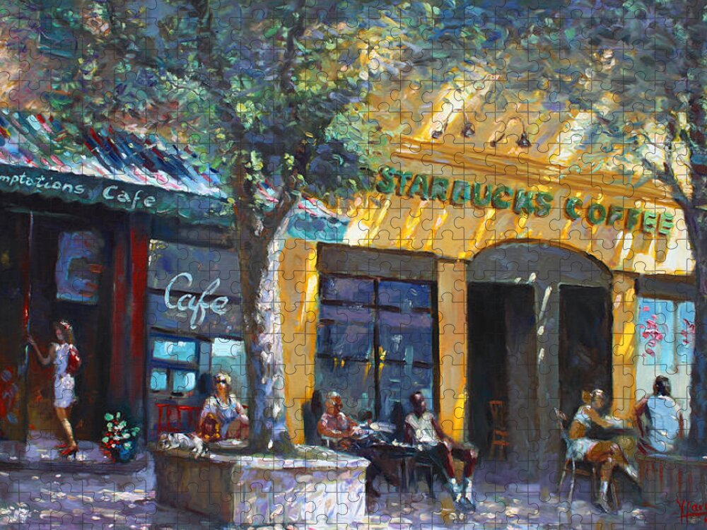 Sturbucks Jigsaw Puzzle featuring the painting Starbucks Hangout Nyack NY by Ylli Haruni
