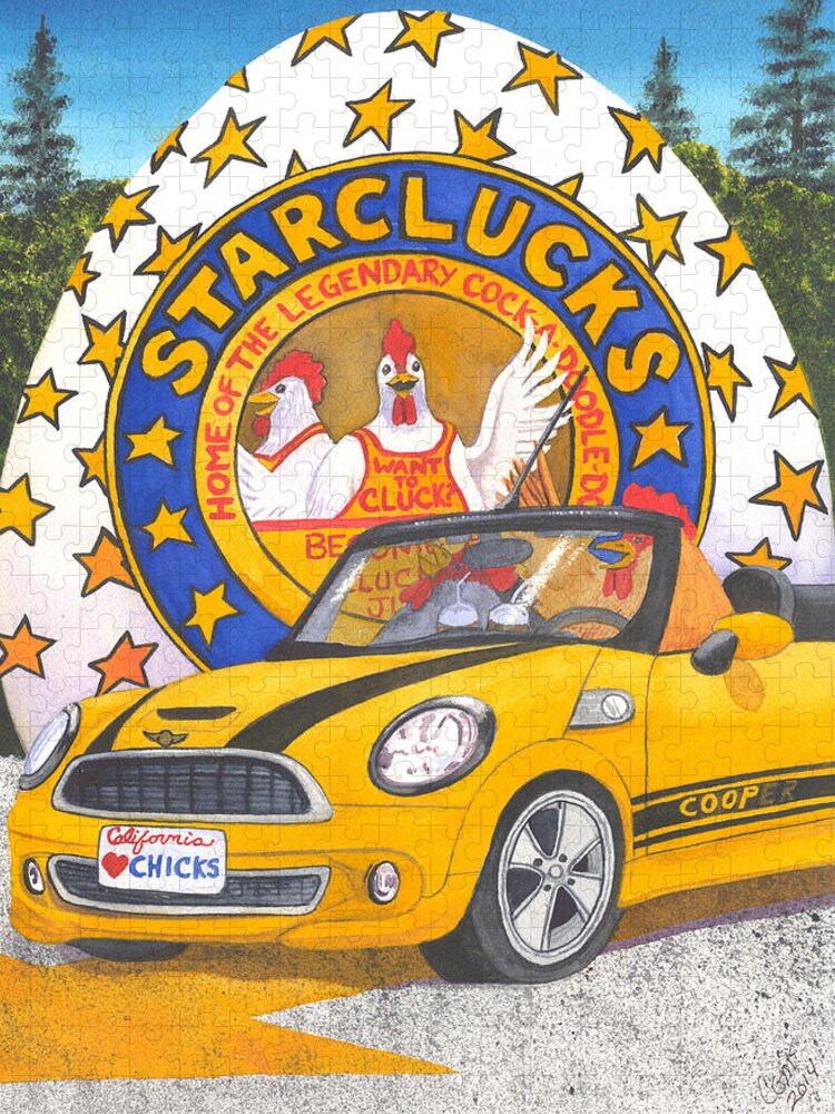 Chickens Jigsaw Puzzle featuring the painting Starclucks by Catherine G McElroy