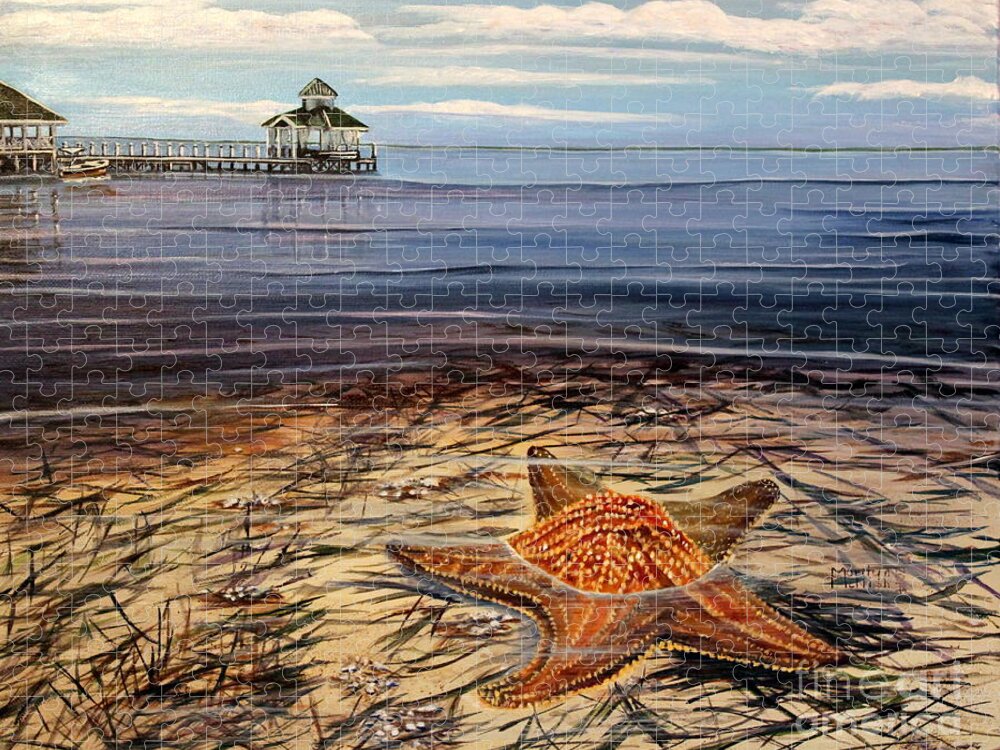 Cushion Starfish Jigsaw Puzzle featuring the painting Starfish Drifting by Marilyn McNish