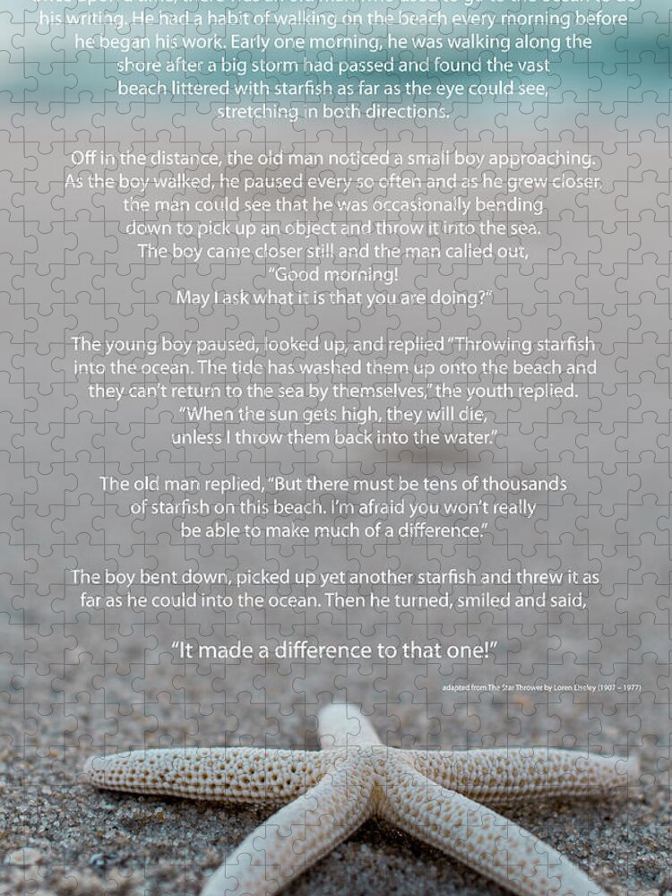 Starfish Make A Difference Jigsaw Puzzle featuring the photograph Starfish Make a Difference by Terry DeLuco