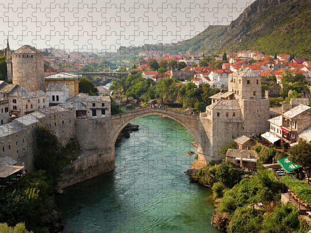 Clear Sky Jigsaw Puzzle featuring the photograph Stari Most Or Old Bridge Over Neretva by Richard I'anson