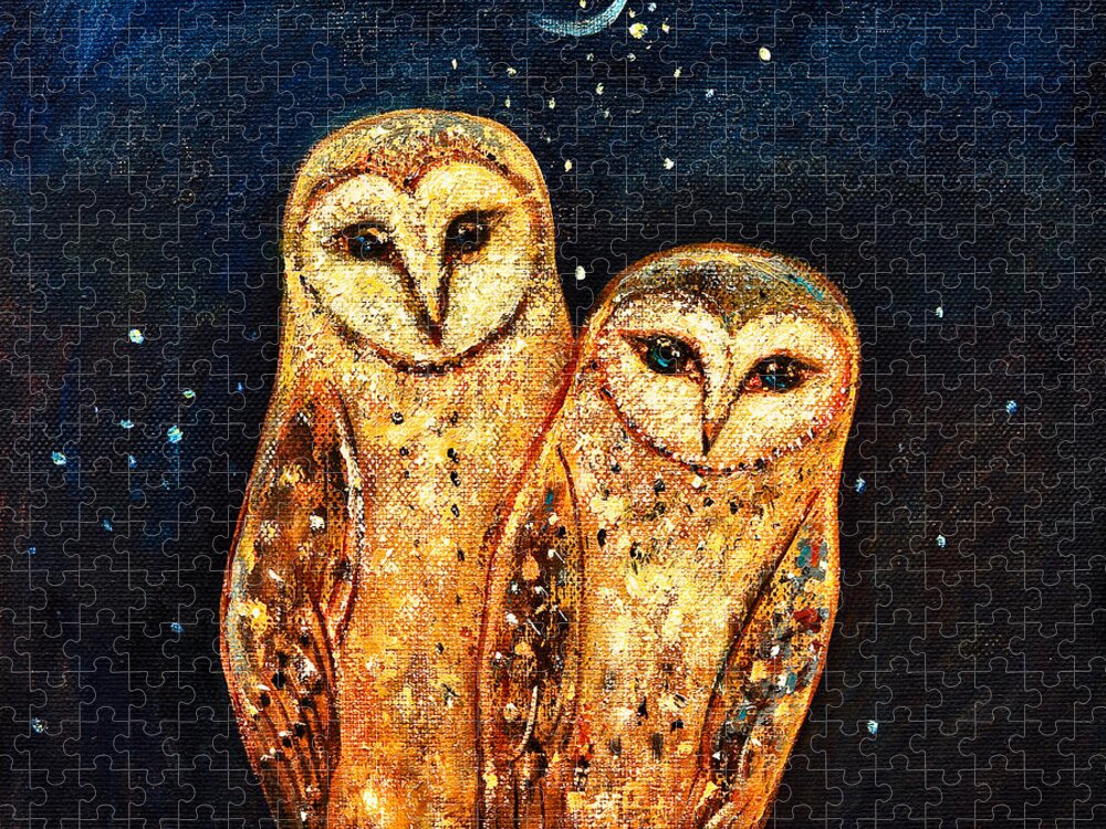 Owl Jigsaw Puzzle featuring the painting Starlight Owls by Shijun Munns