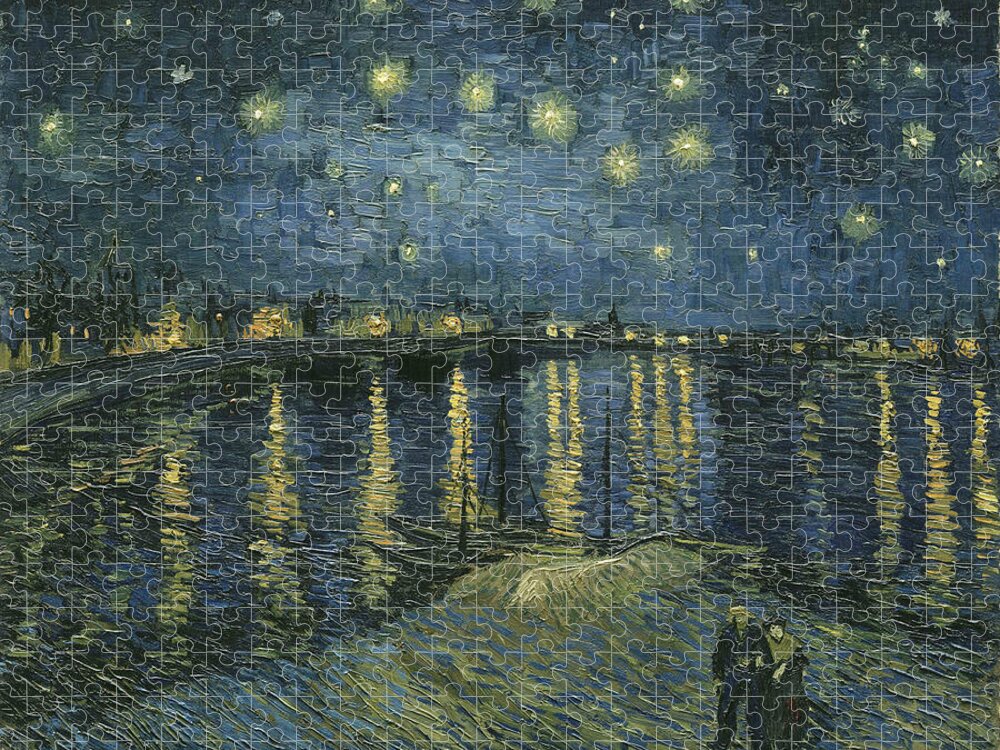 Starry Night Over The Rhone Jigsaw Puzzle featuring the digital art Starry Night Over the Rhone #6 by Georgia Clare