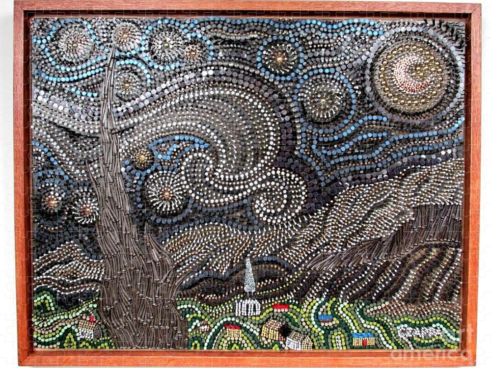 Wood Puzzle featuring the sculpture Starry Starry Night 2  by Bill Czappa