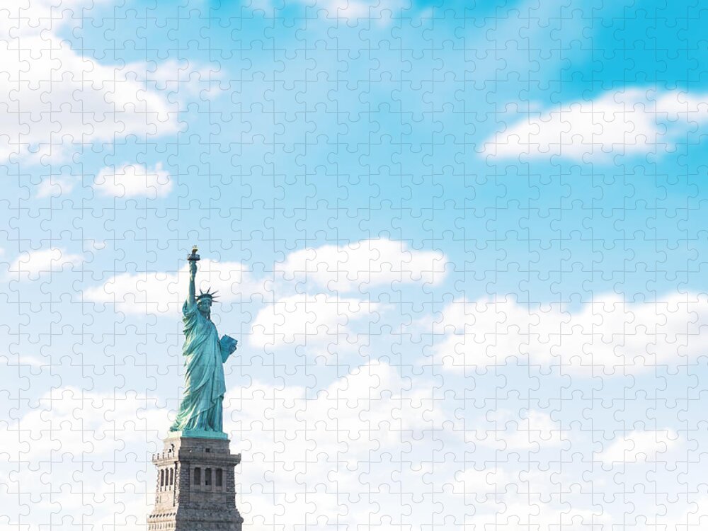 Lower Manhattan Jigsaw Puzzle featuring the photograph Statue Of Liberty On New York City by Franckreporter