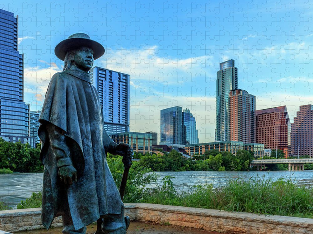 Photography Jigsaw Puzzle featuring the photograph Statue Of Stevie Ray Vaughan by Panoramic Images