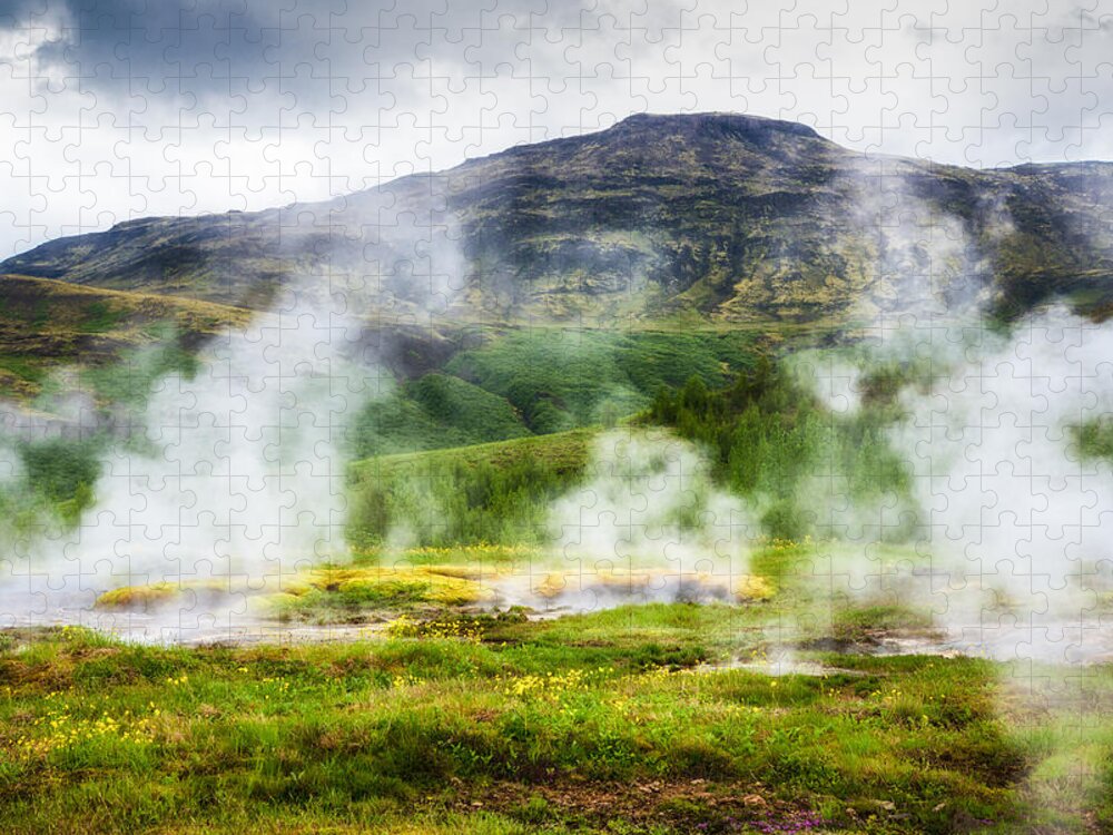 Haukadalur Jigsaw Puzzle featuring the photograph Steaming geysers and hot springs in Iceland by Matthias Hauser