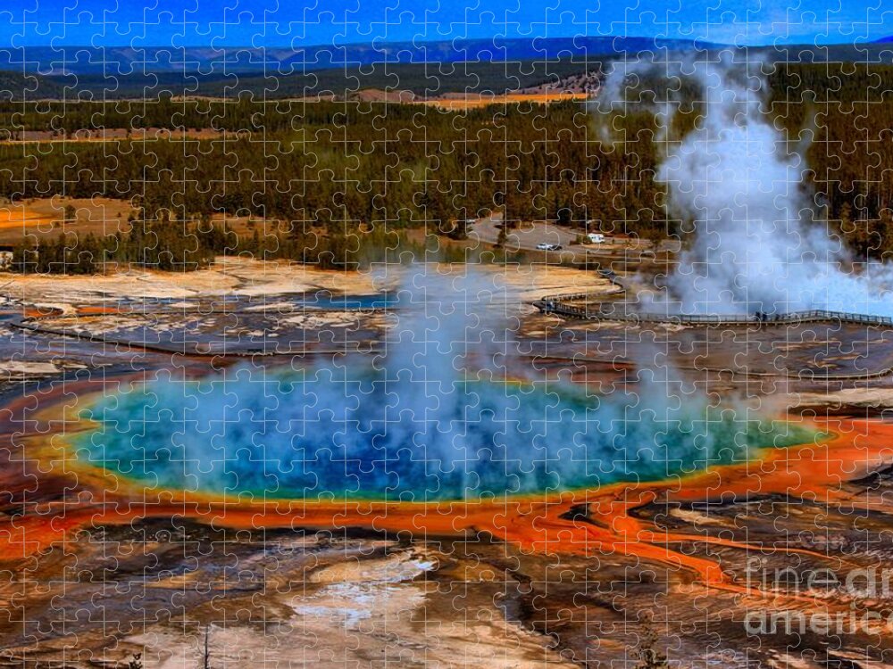 Grand Prismatic Spring Jigsaw Puzzle featuring the photograph Steaming Rainbow by Adam Jewell
