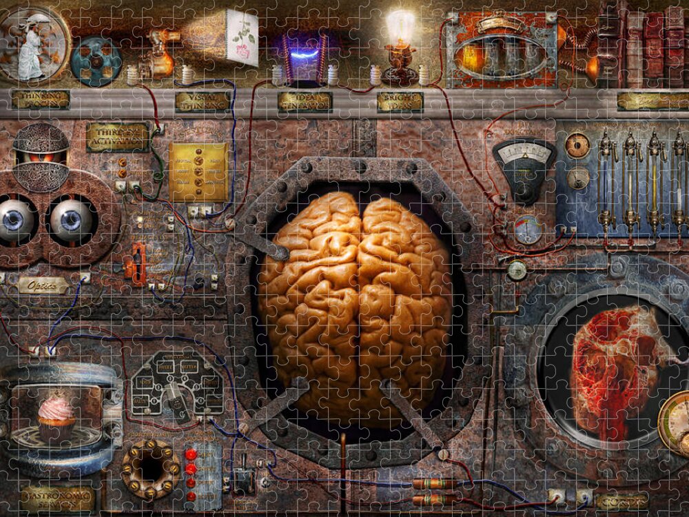 Brain Jigsaw Puzzle featuring the photograph Steampunk - Information overload by Mike Savad