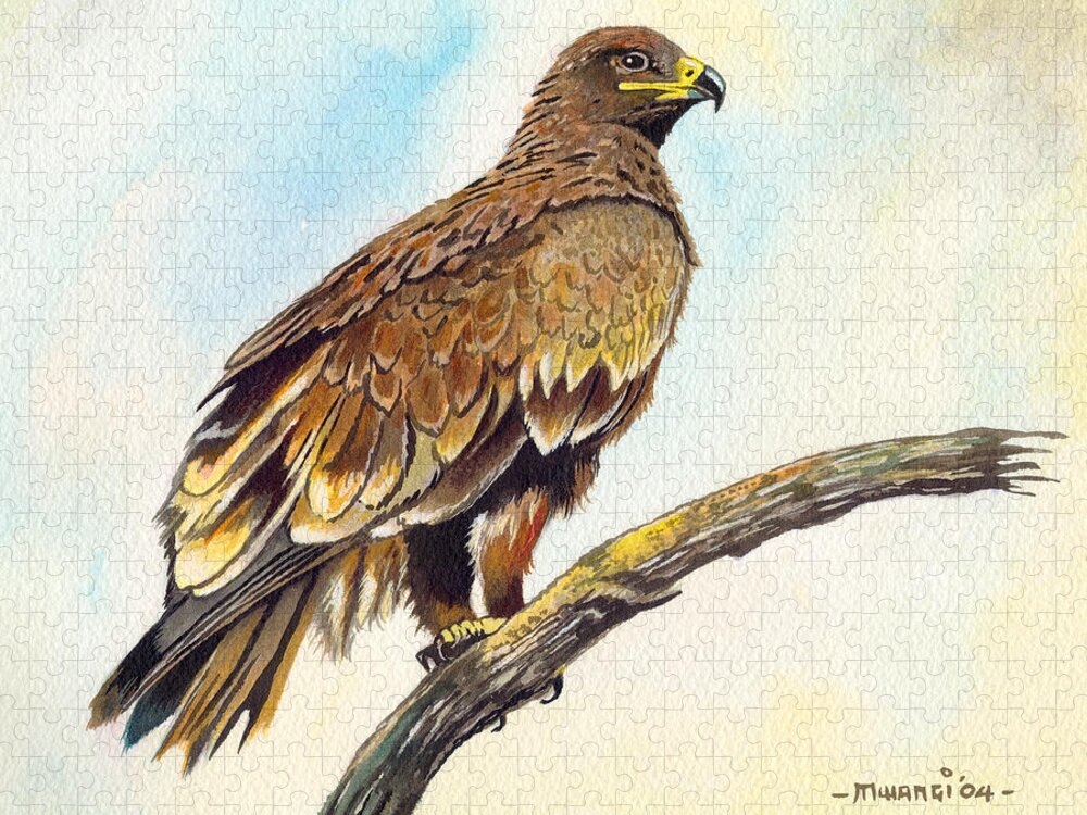 Steppe Eagle Jigsaw Puzzle featuring the painting Steppe Eagle by Anthony Mwangi
