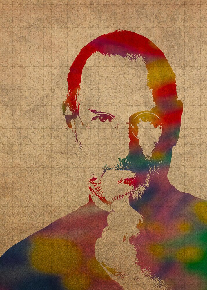 Steve Jobs Apple CEO Watercolor Portrait On Worn Distressed