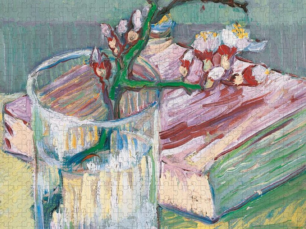 Still-life Jigsaw Puzzle featuring the painting Still life  a flowering almond branch by Vincent Van Gogh