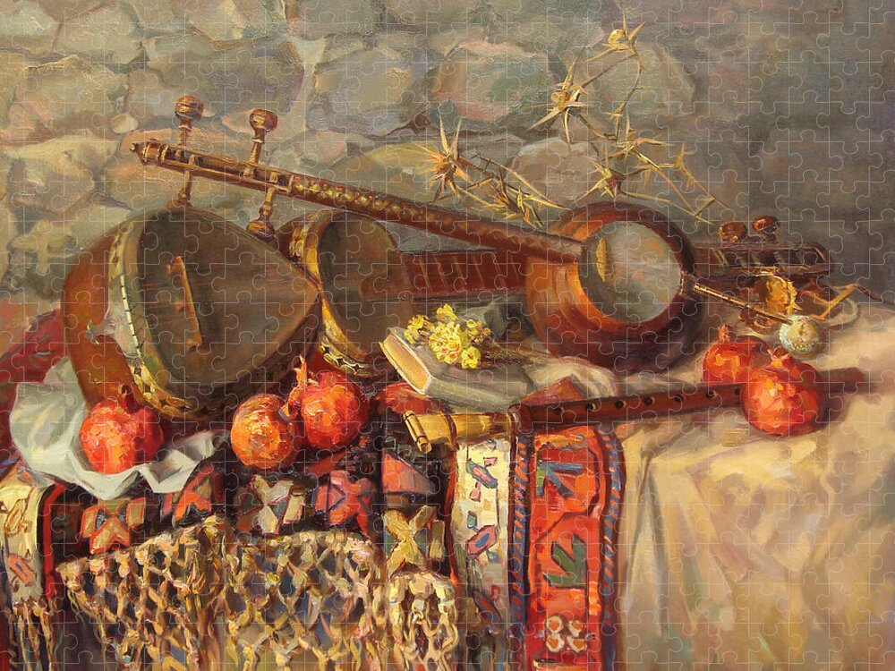 Still life with Armenian musical instruments duduk thar and