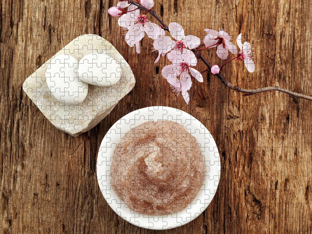 Mineral Jigsaw Puzzle featuring the photograph Still Life With Cherry Blossom, Salt by Gspictures