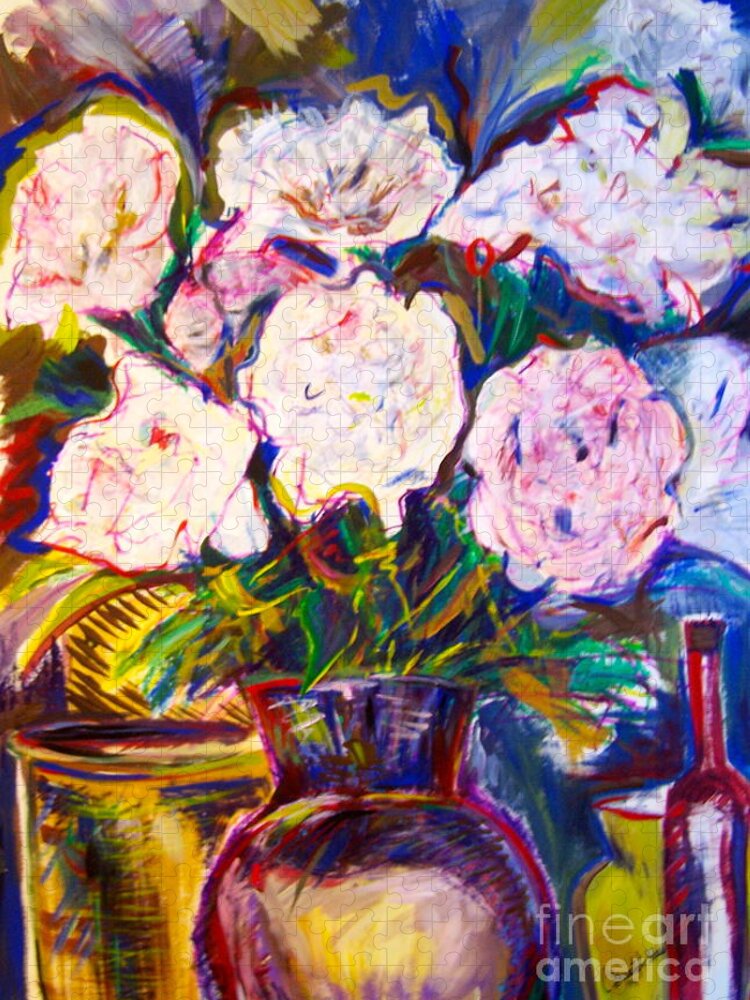 Floral Jigsaw Puzzle featuring the painting Still Life with Peonies by Catherine Gruetzke-Blais