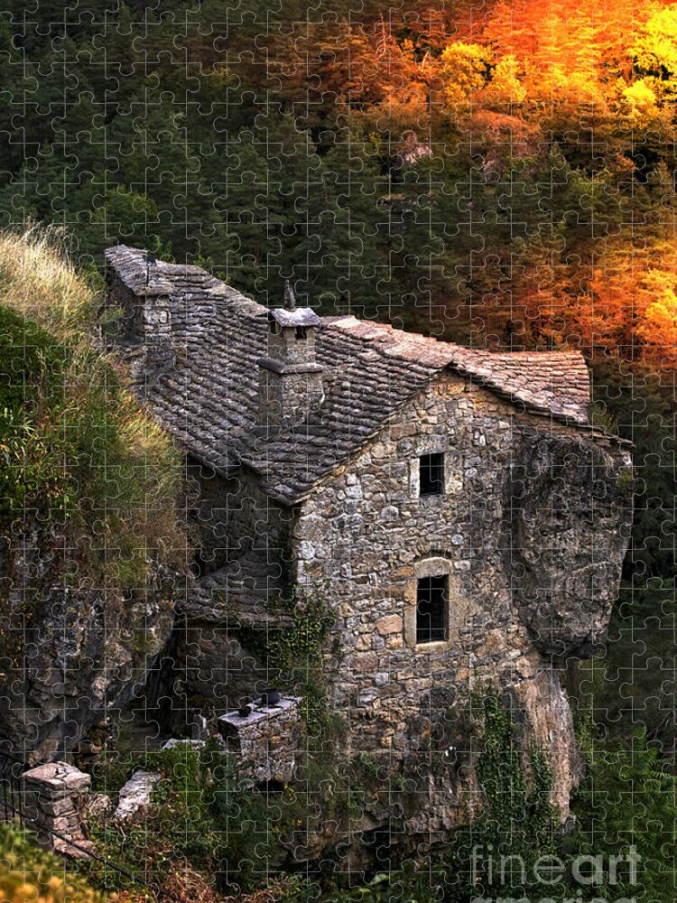 Heiko Jigsaw Puzzle featuring the photograph Stone House in the Jonte Canyon - France by Heiko Koehrer-Wagner