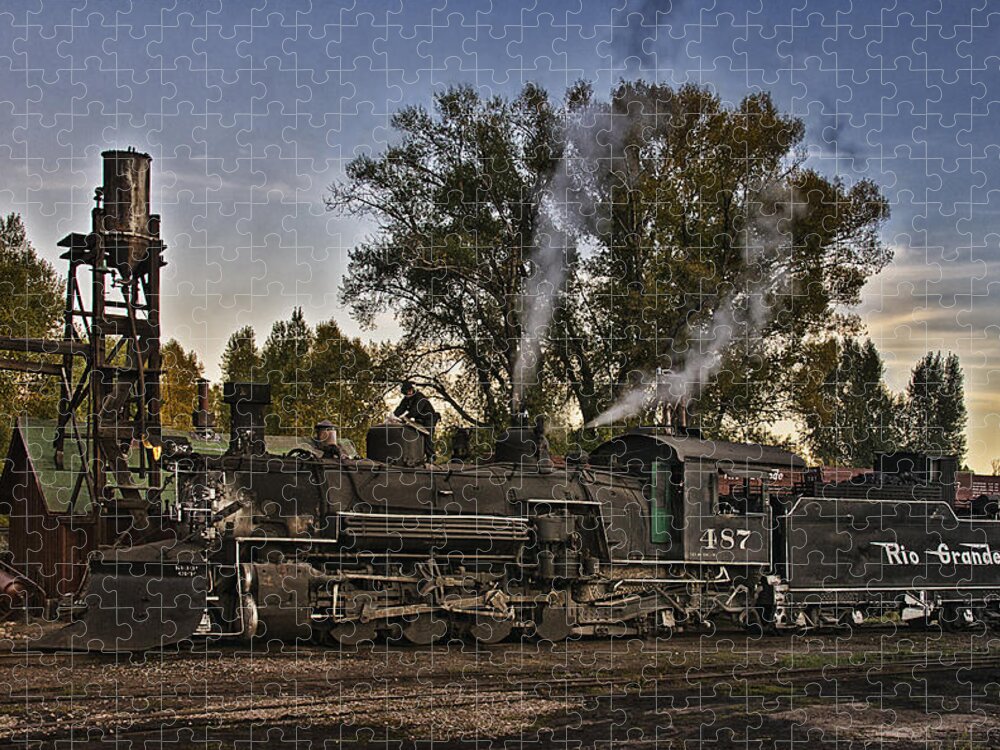 Rio Grande Train Jigsaw Puzzle featuring the photograph Stopped at Chama by Priscilla Burgers