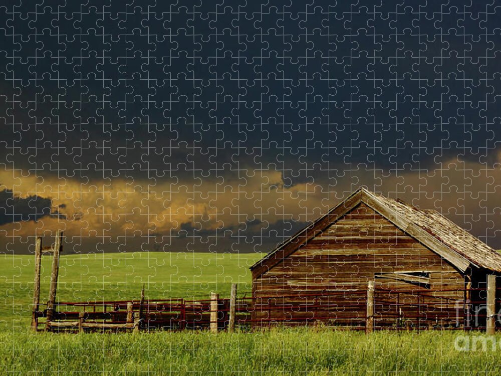 Barn Jigsaw Puzzle featuring the photograph Storm Crossing Prairie 2 by Robert Frederick