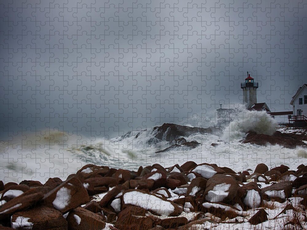 Cape Ann Jigsaw Puzzle featuring the photograph Storm off Eastern Point Lighthouse by Jeff Folger