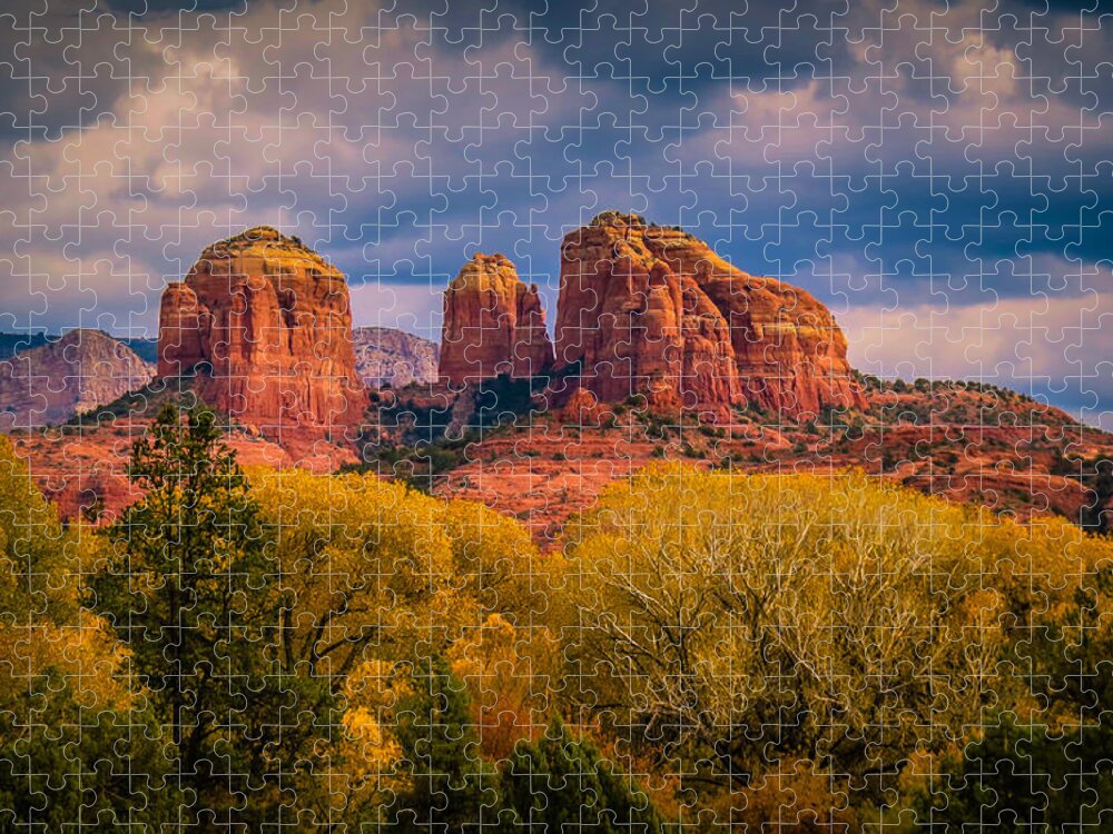 Landscape Jigsaw Puzzle featuring the photograph Stormy Skies Over Cathedral Rock by Terry Ann Morris