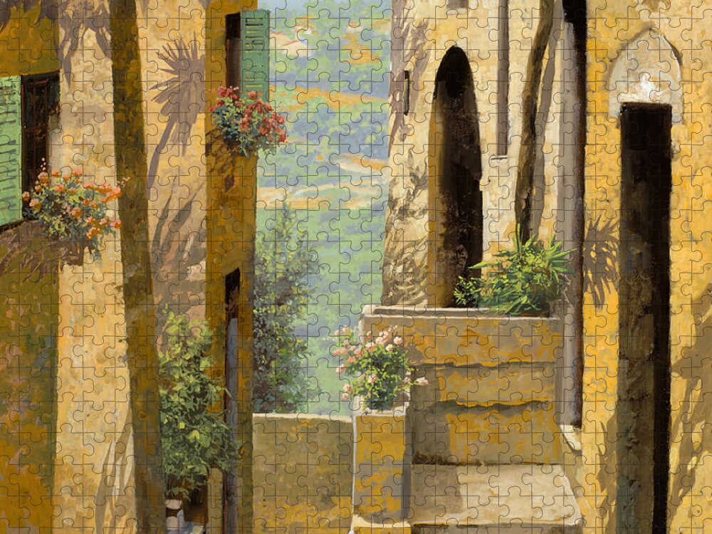 Landscape Jigsaw Puzzle featuring the painting stradina a St Paul de Vence by Guido Borelli