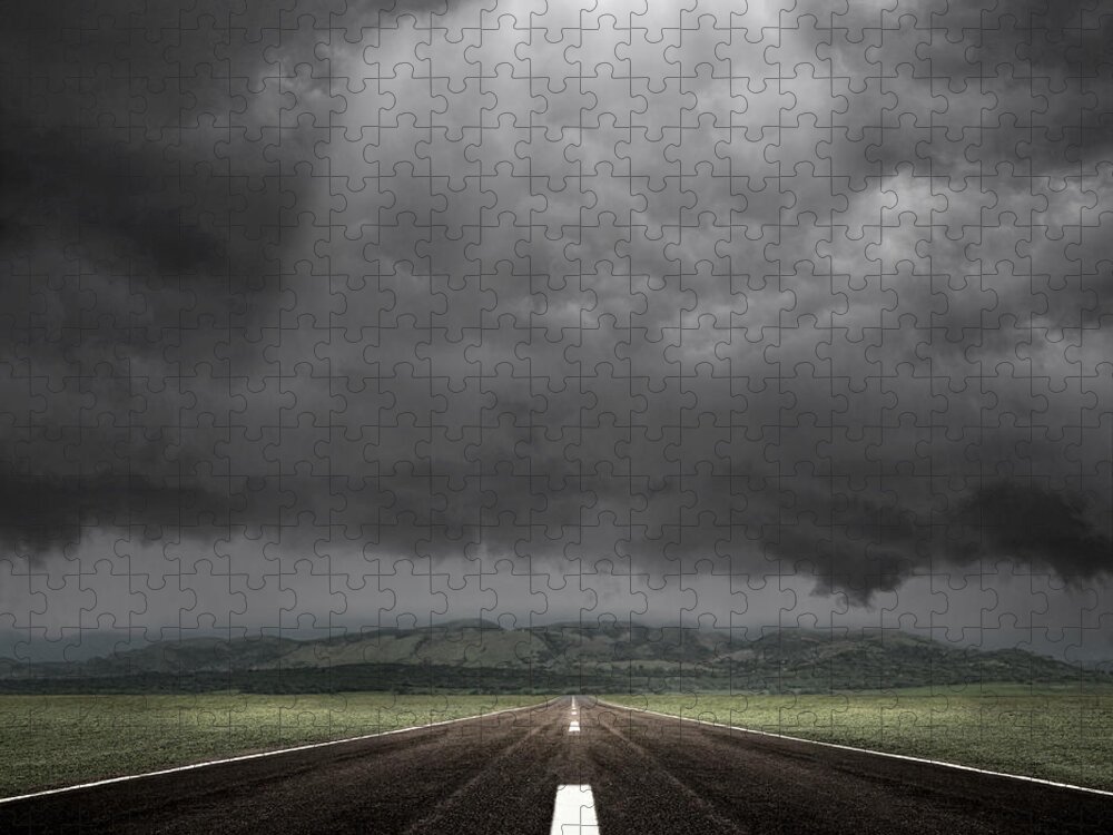 Scenics Jigsaw Puzzle featuring the photograph Straight Road by Carlos Gotay