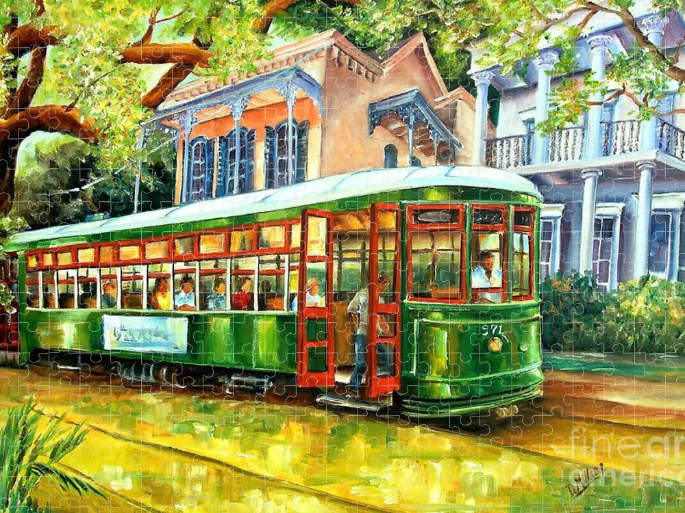 New Orleans Jigsaw Puzzle featuring the painting Streetcar on St.Charles Avenue by Diane Millsap