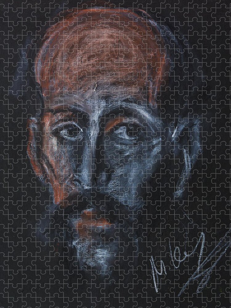 Portrait Jigsaw Puzzle featuring the painting Study of the male face by Maxim Komissarchik
