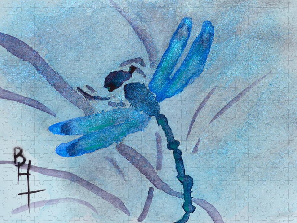 Dragonfly Jigsaw Puzzle featuring the painting Sumi Dragonfly by Beverley Harper Tinsley