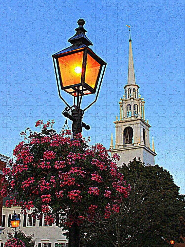 Summer Church And Lantern Jigsaw Puzzle featuring the photograph Summer Church and Lantern by Suzanne DeGeorge
