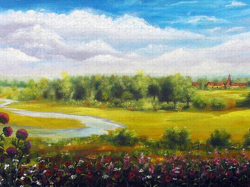 Landscape Jigsaw Puzzle featuring the painting Summer day by Vesna Martinjak